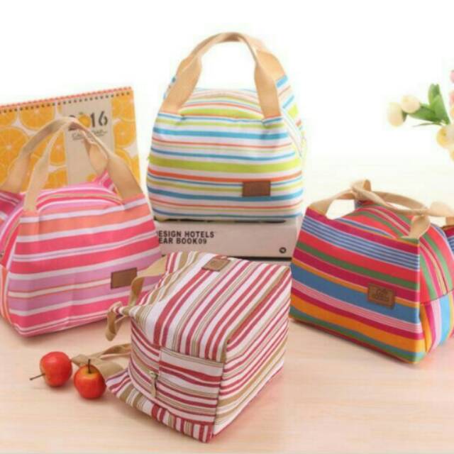 Tas bekal tahan panas dingin cooler bag motif garis salur