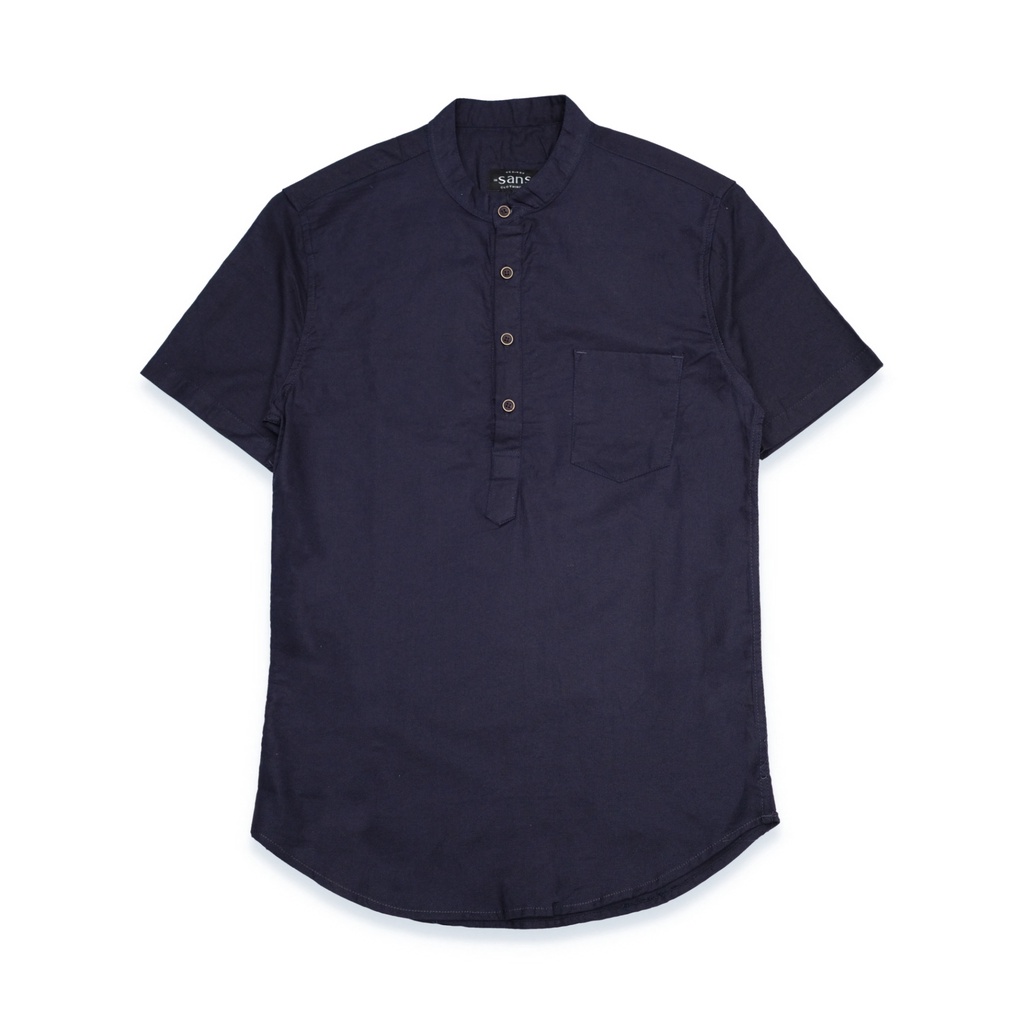 SANVANINA E-1424F Kemeja Koko Kerah Shanghai Pria Lengan Pendek Dark Blue