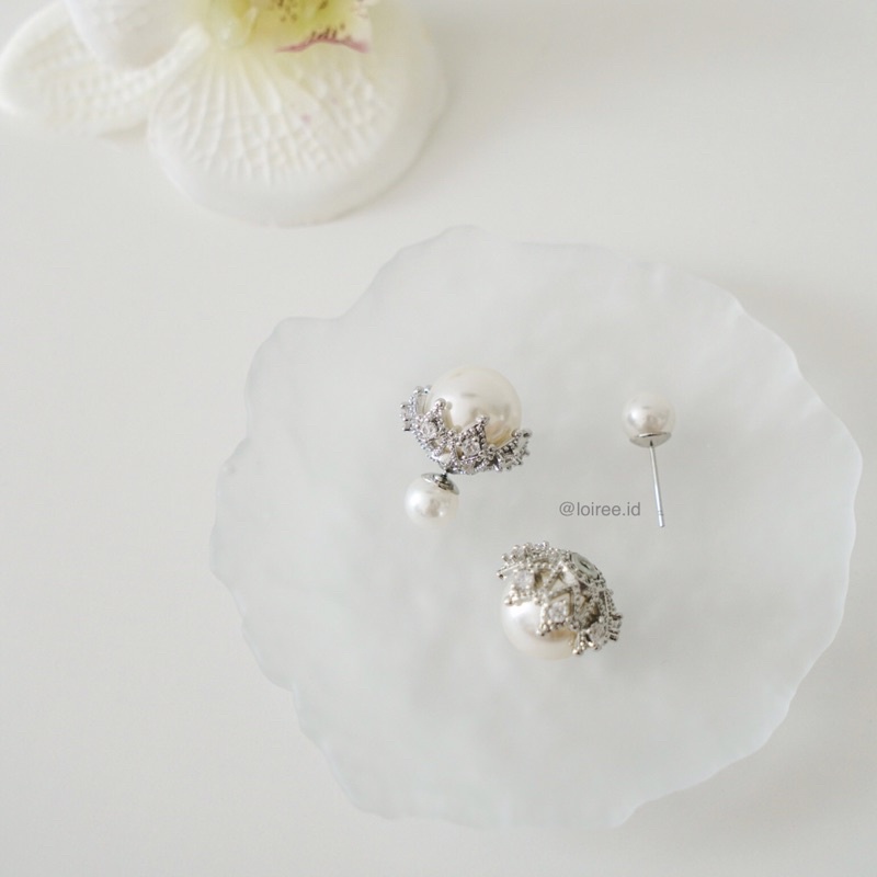 MARGOT | Wedding Collection - Zirconia Pearl Stud Bridal Earrings - Anting Wanita