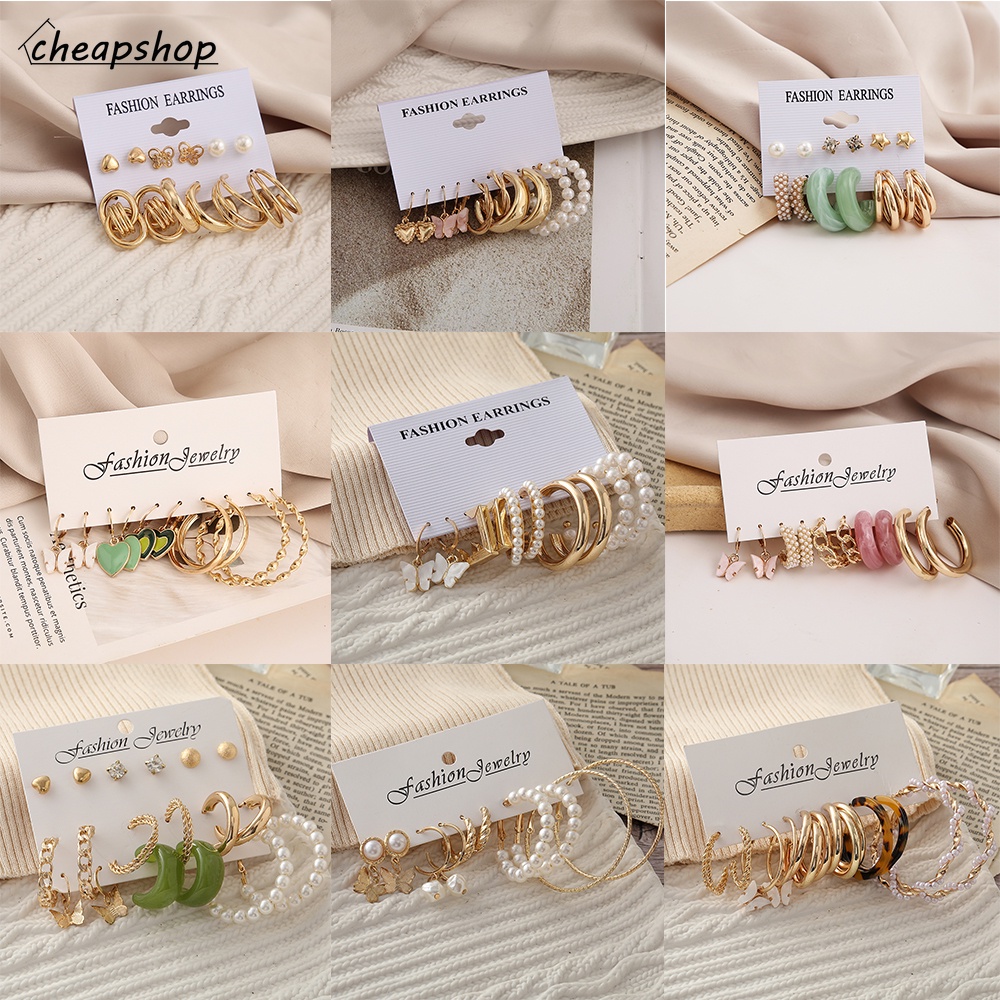 IFYOU Set Anting Stud Hias Liontin Kupu-Kupu Mutiara Warna Emas Untuk Wanita