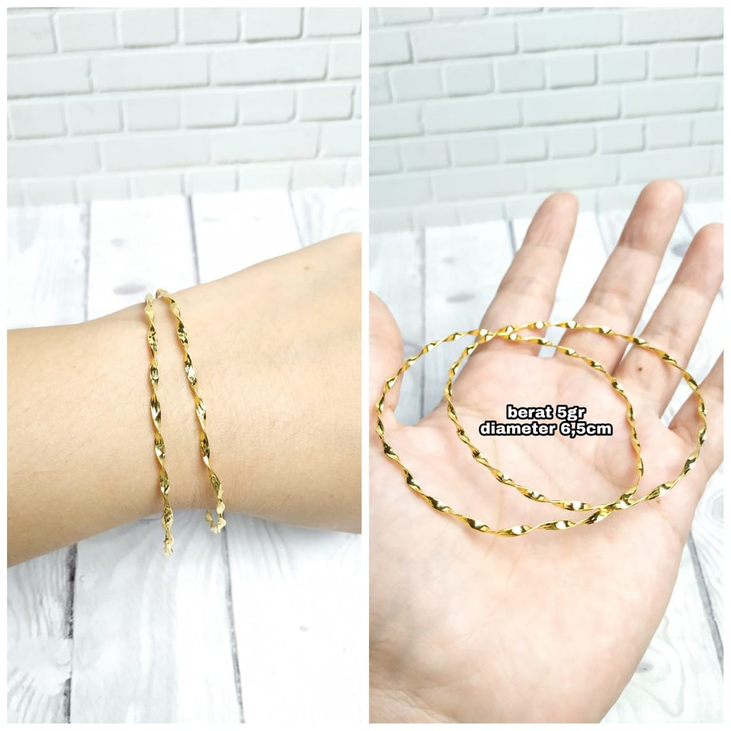 GELANG KERONCONG LILIT GOLD 2PCS PERAK ASLI S925 CF053