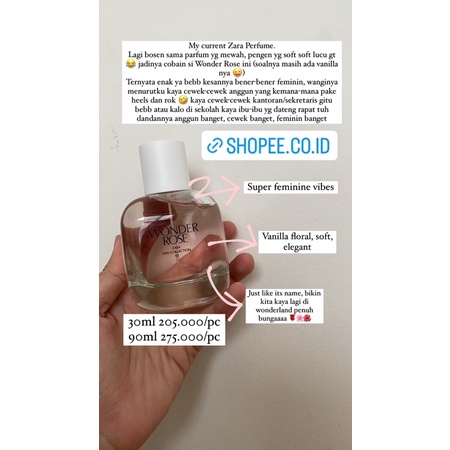 ZARA PERFUME 90ml FULLSIZE WONDER ROSE Twilight mauve Tuberose Hibiscus Peony Bright gardenia White 