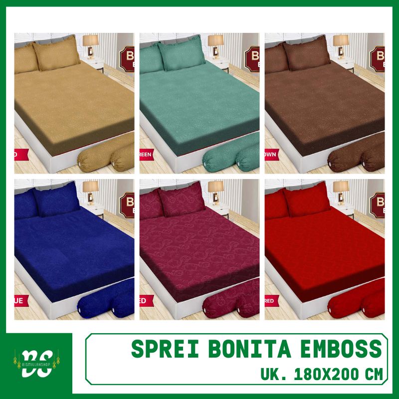 NEW BISMILLAH354 SPREI BONITA EMBOS WARNA POLOS UKURAN KING 180X200