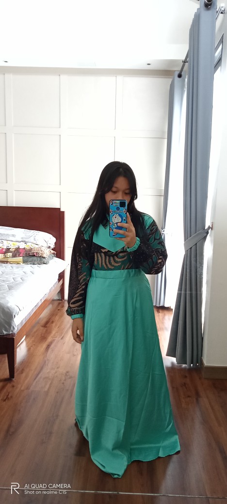 Couple Batik Family • Gamis Kombinasi Velvet Hijau • Couple Keluarga • Kebaya