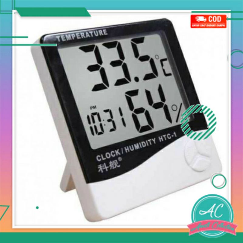 Termometer dinding digital 3in1 Thermo jam higro meter dashboard mobil meja kantor ruang alat ukur suhu kelembaban udara