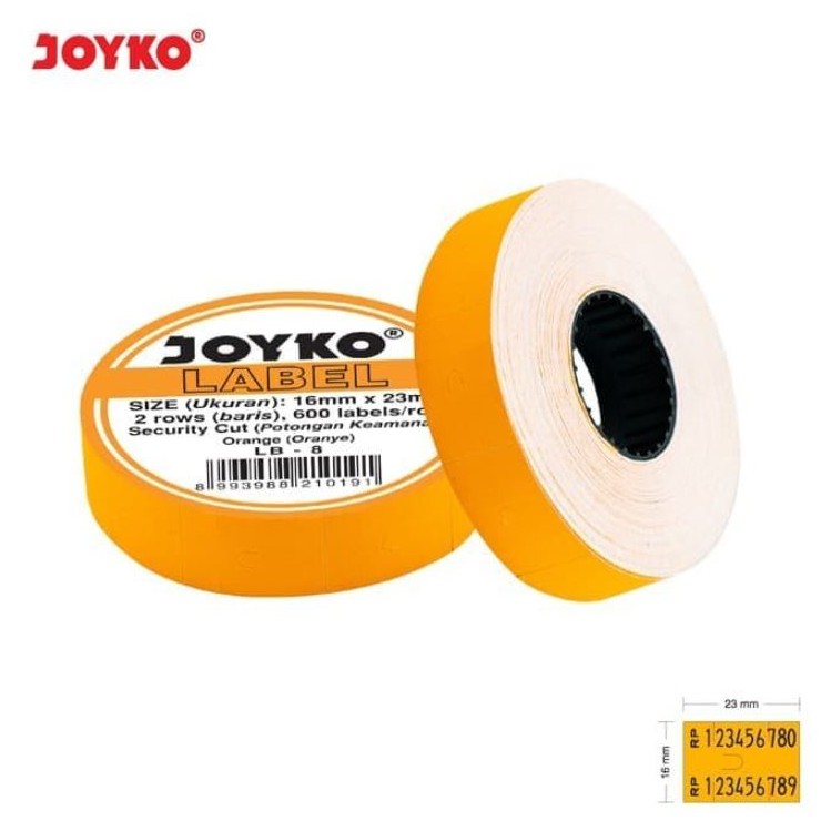 

KERTAS LABEL HARGA JOYKO 2 BARIS ORANGE LB-8 / Price Label Roll Joyko 2 Line Warna Orange LB-8