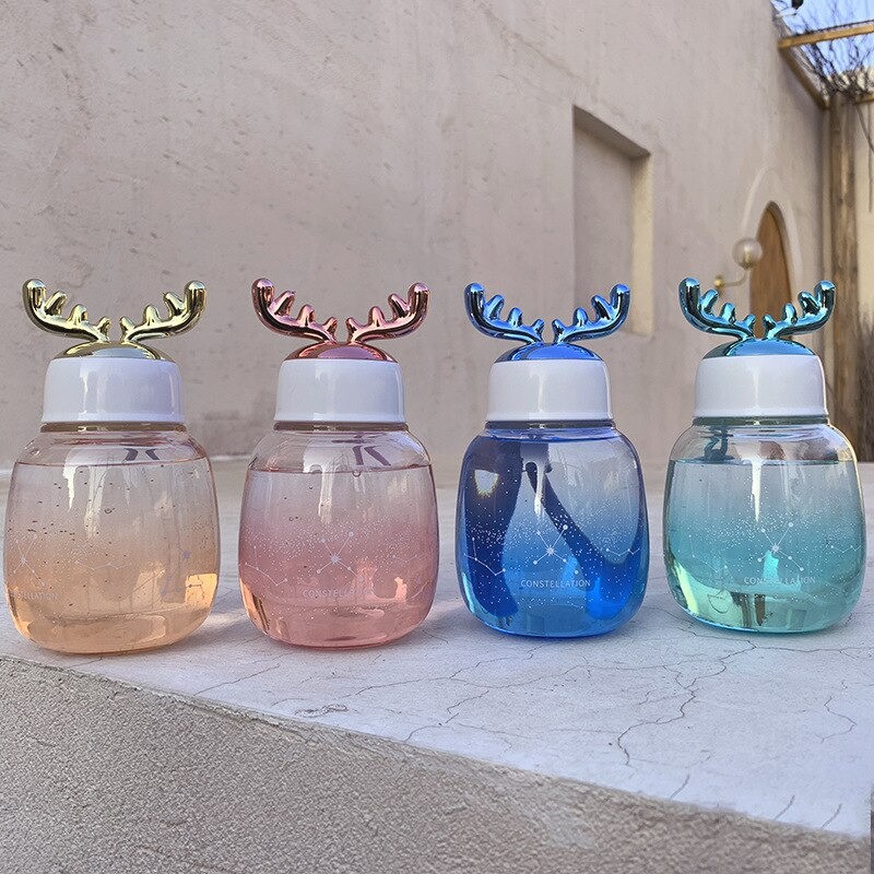 Botol Minum Kaca 3D / Korean Fashion 3D Antlers Glass Cup 300ml - GOLD / Botol Kaca / Hadiah