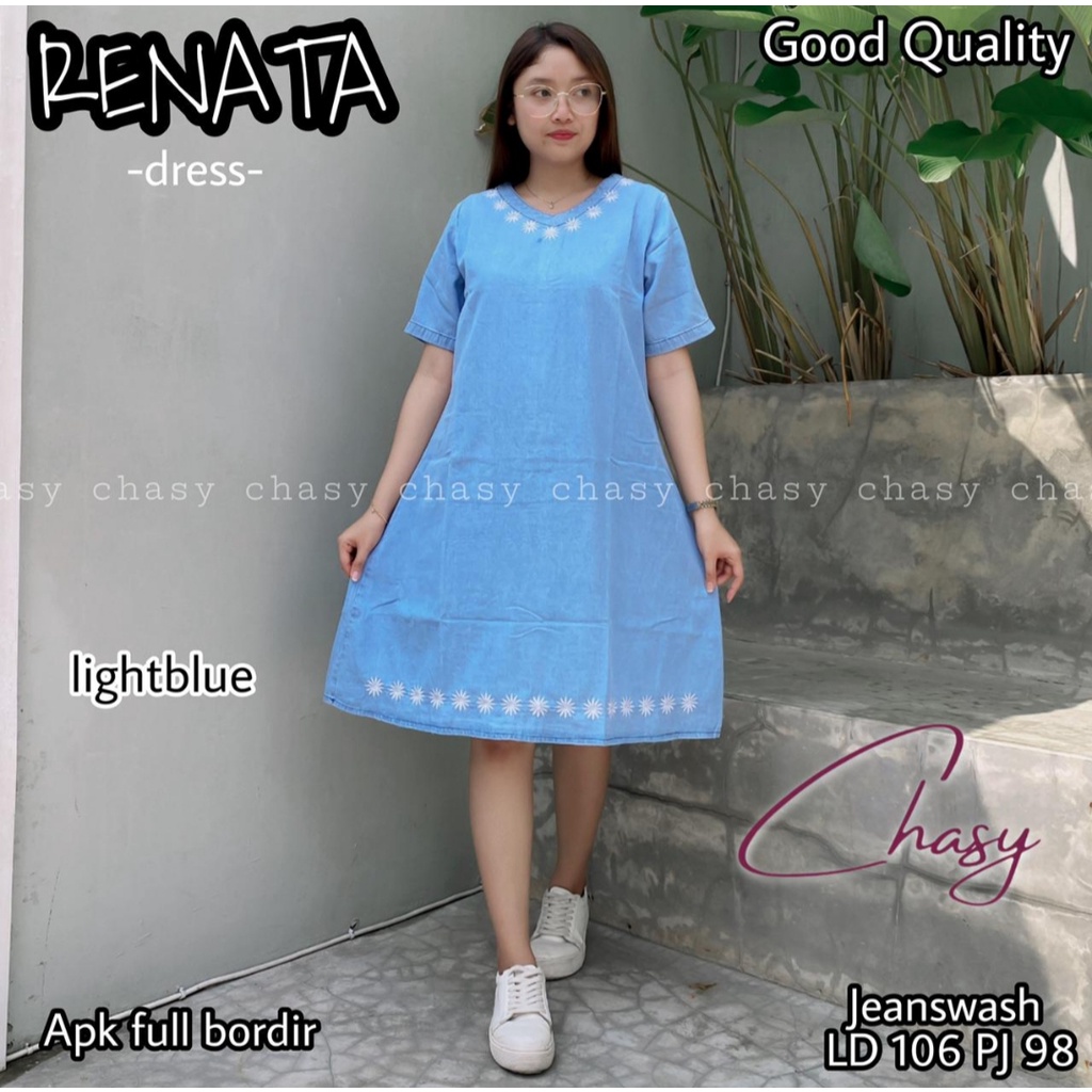 Renata Dress Jeans - Baju Atasan Wanita - Terusan Jeans Wash