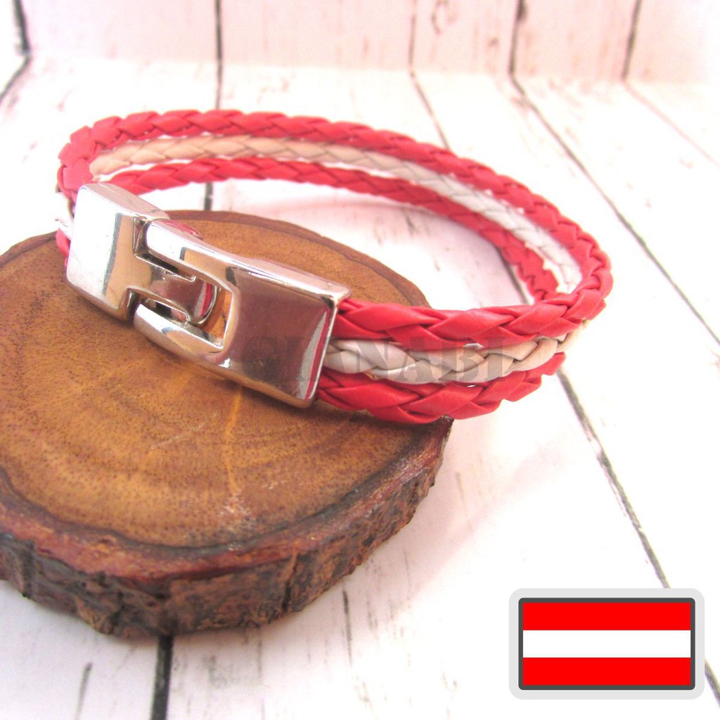 Gelang Tali Merah Putih Pengait Metal Buckle | Gelang Tangan Pria Wanita | Gelang Kulit PU - G01