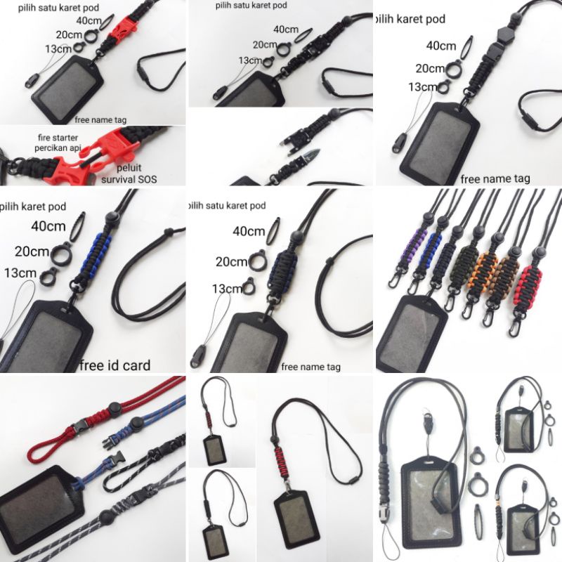 lanyard paracord pods id card tali hp tactical survival knife fire starter peluit cobra knot