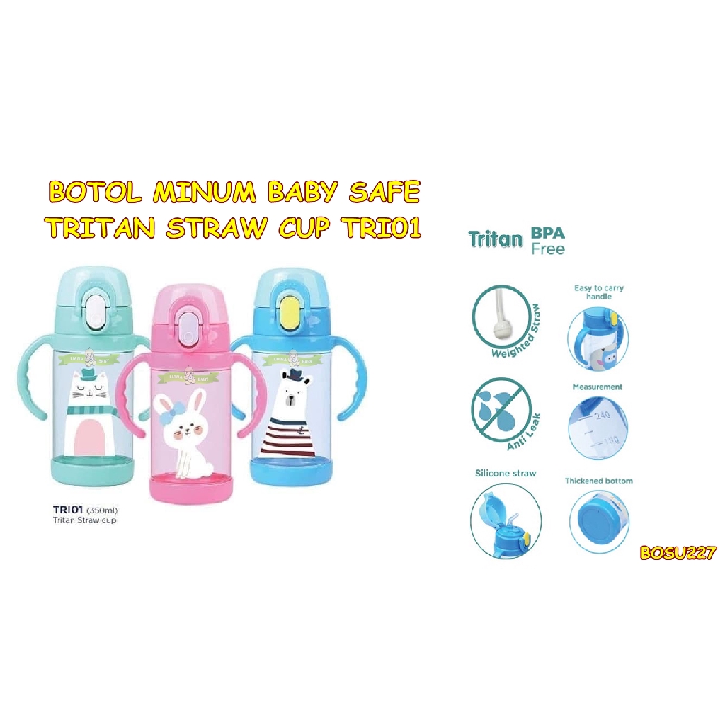 BOSU227 BOTOL MINUM SEDOTAN BABY SAFE TRITAN STRAW CUP 350 ML TRI01