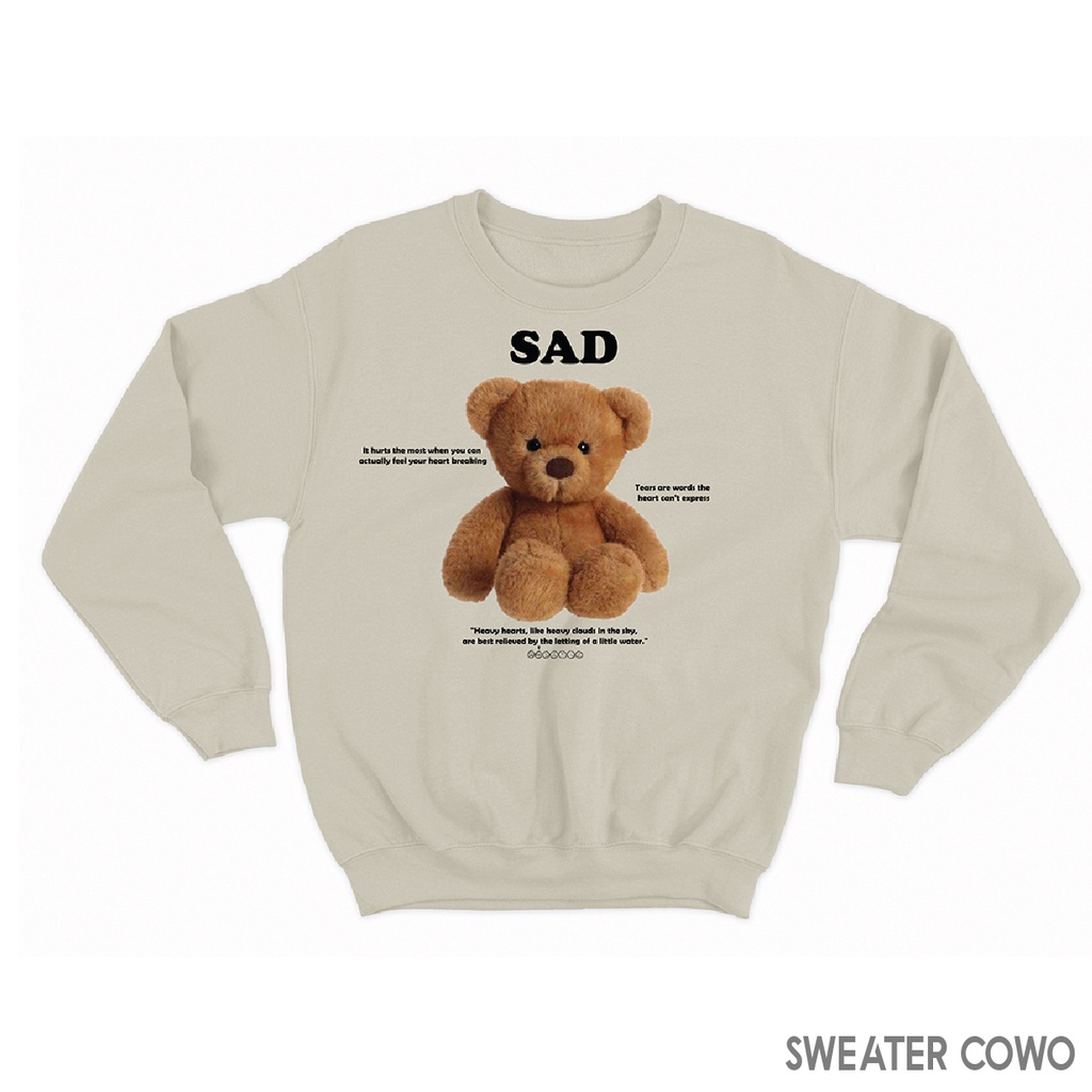 Sweaterpolos Basic Sweater SAD BEAR ( Sablon ) Unisex Pria &amp; Wanita