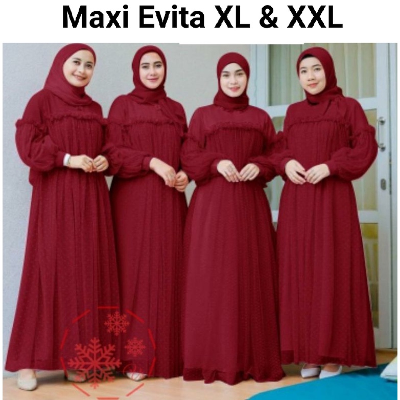 COD☑️Pakaian Gamis/Maxi Evita/Size(XL+JUMBO)Moscrepe+TilleDot/Size:XL&amp;XXL/Pakain Muslim Jumbo/Busana Gamis Jumbo/Good Quality