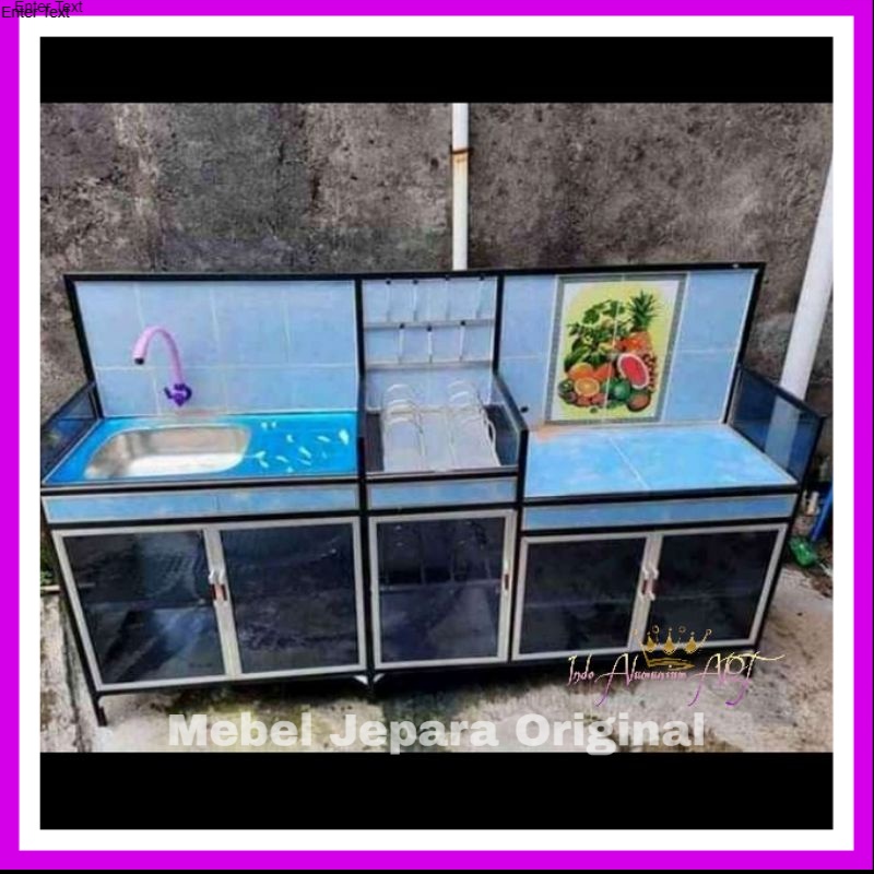 Wastafel Cuci Piring & Meja Kompor - Lemari Rak Piring Pintu 5 Kaca Modern