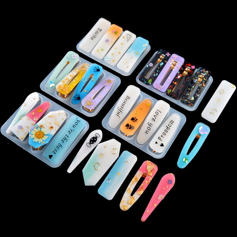 Glitter 1 Set Crystal Epoxy Resin Mold Hair Clip Barrette Casting Silicone Mould DIY Crafts Jewelry Hairpin Making Tool