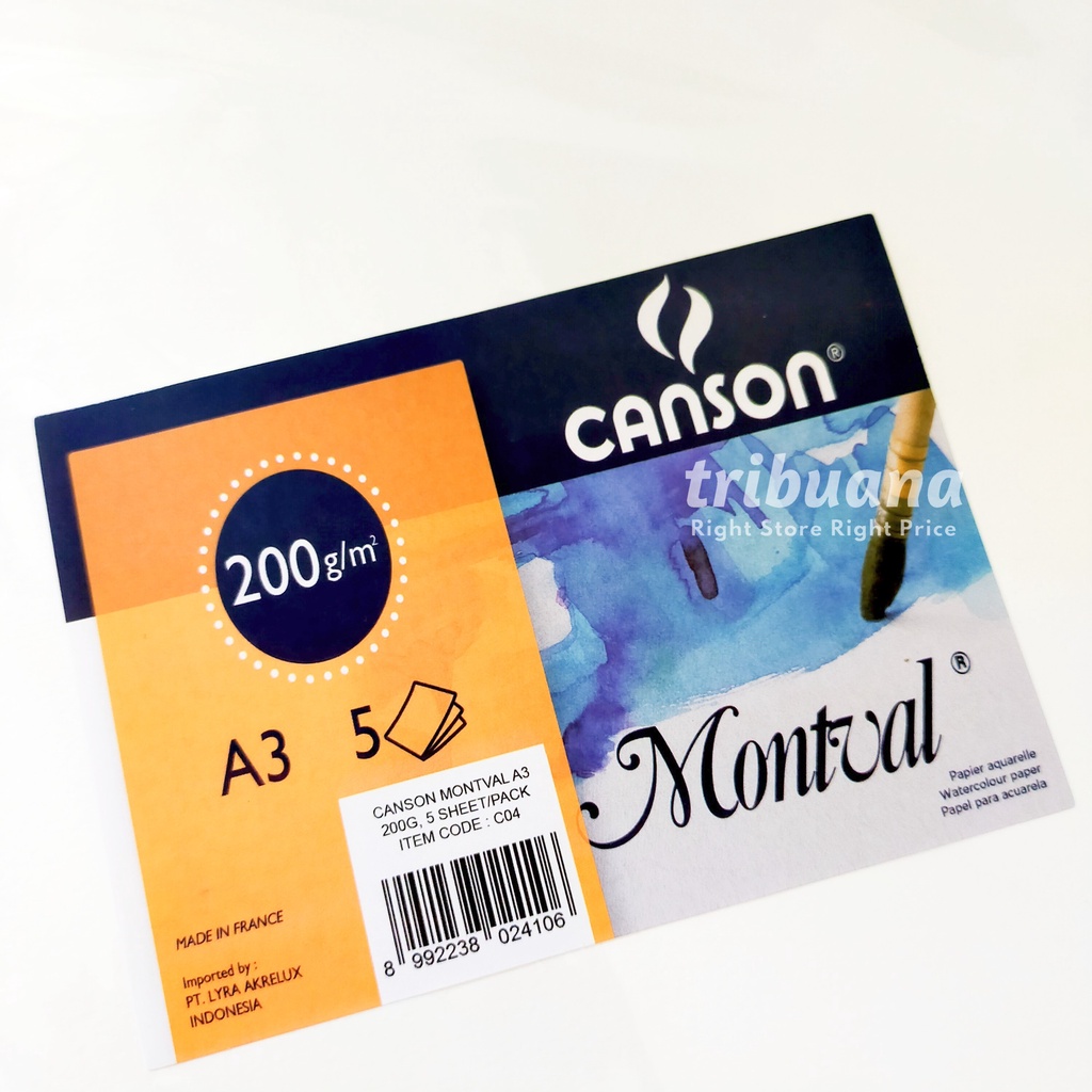 

Canson Montval Watercolor PaperA3 200 gms -5 Sheets /Kertas Watercolor C04