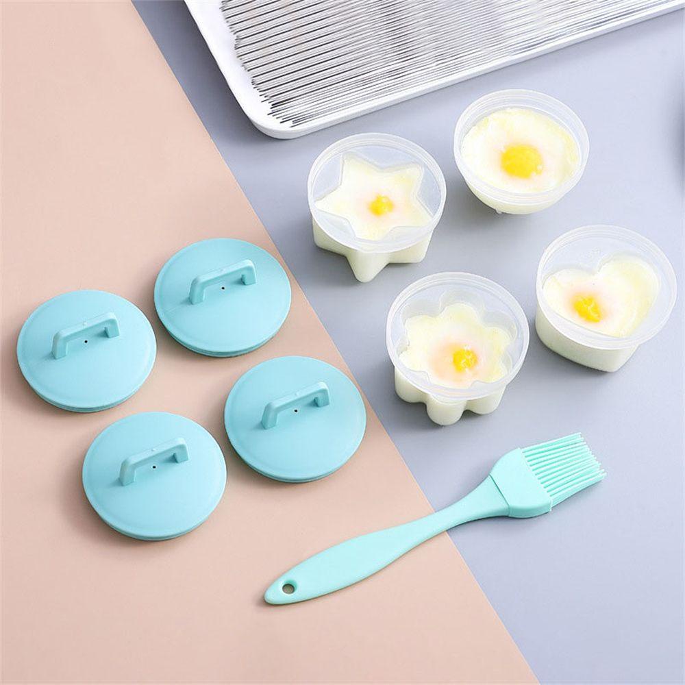 4pcs / Set Cetakan Telur Rebus Bahan Silikon Aneka Warna Dengan Tutup Dan Sikat Untuk Dapur