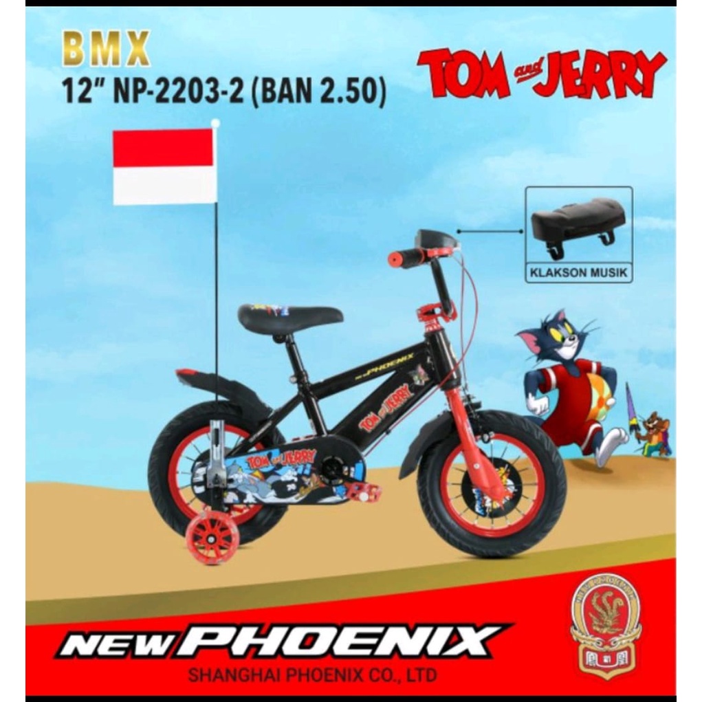 SEPEDA ANAK BMX COWOK PHOENIX 12 2203-2 MUSIK LAMPU KARAKTER TOM & JERRY