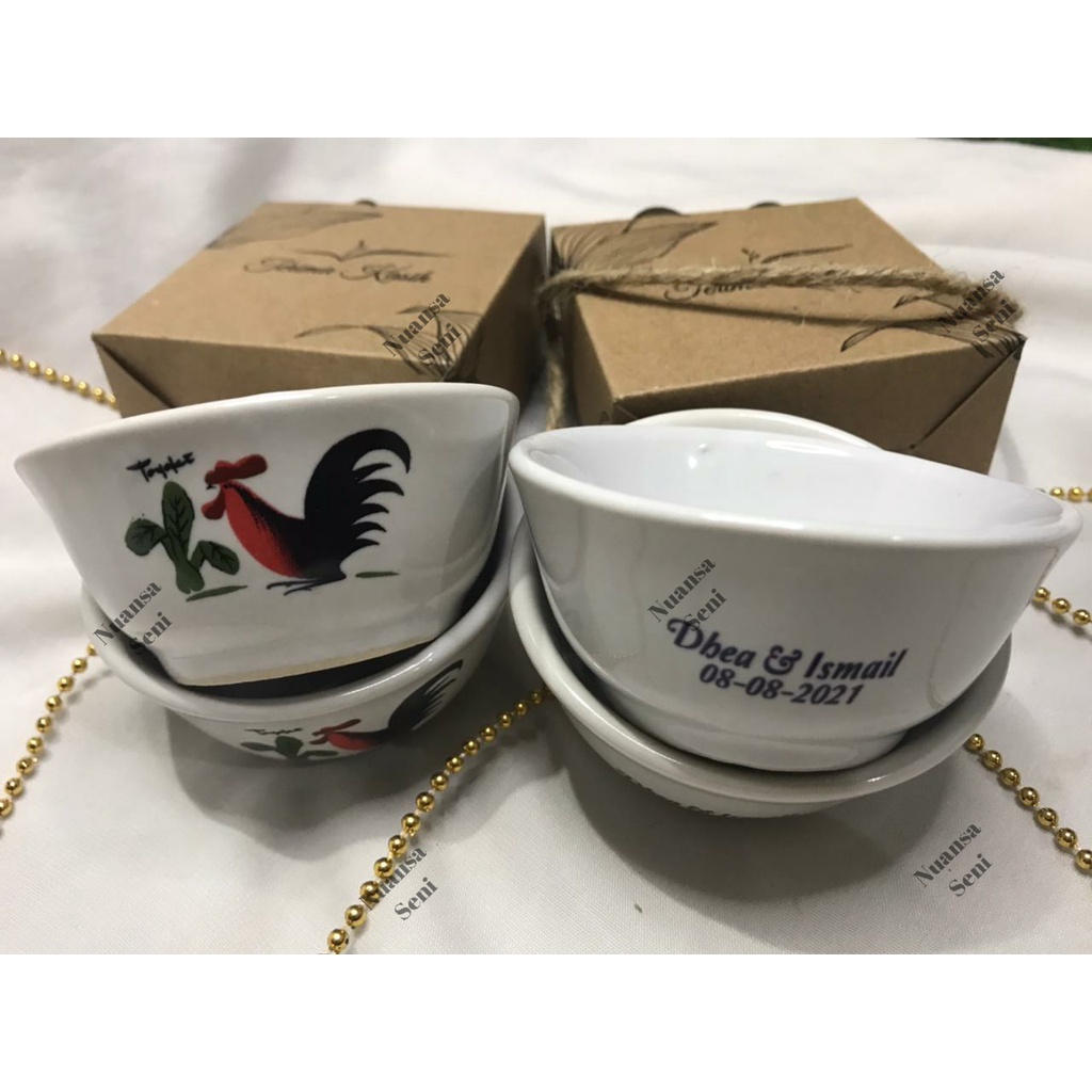 Souvenir Pernikahan Mangkok Ayam Jago Mini Mangkok Sambal Ayam Mangkok Keramik Kecil Mangkuk Sablon
