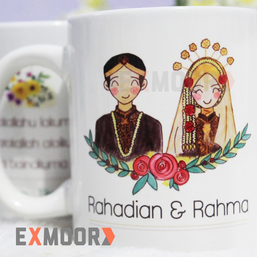 Kado Pernikahan Mug Couple Pengantin Adat Jawa Model Hijab