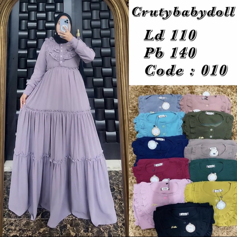 Gamis Ceruty Babydoll by Frilla Collection Umpak Umpak Full Furing Busui Frendly