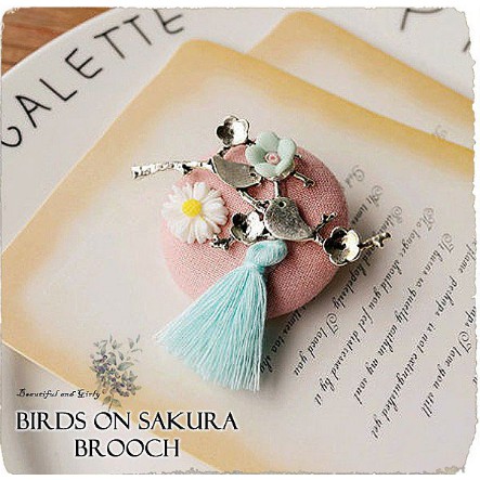 ACC3141PK - Bros/Pin Wanita Bird & Flower Pink Handmade Jepang/Korea