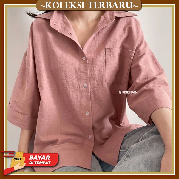 Kemeja Crop Linen Pocket -Oversized Shirt Line -Outer Crop Linen -Atasan Kemeja Kotak Cewek Kemeja F