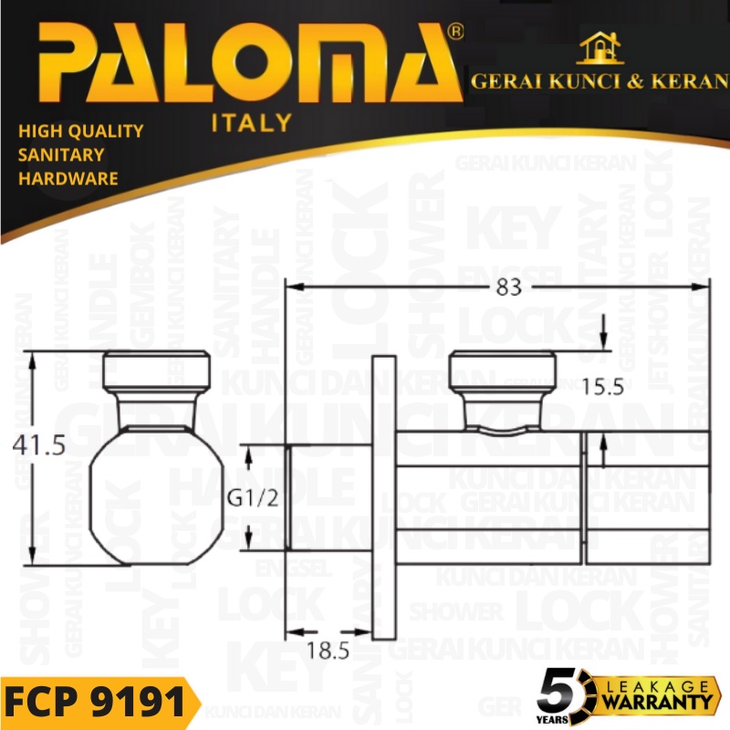 PALOMA FCP 9191 Keran Stop Toilet WC Jet Shower Valve Tembok Kran Air