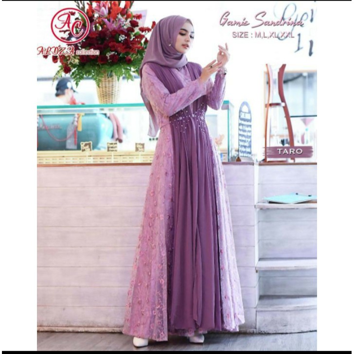 GAMIS PESTA SANDRINA/KEBAYA TULLE MODERN OUTFIT PESTA/GAMIS BROKAT/DRESS PESTA/GAMIS MURAH/GAMIS KEK