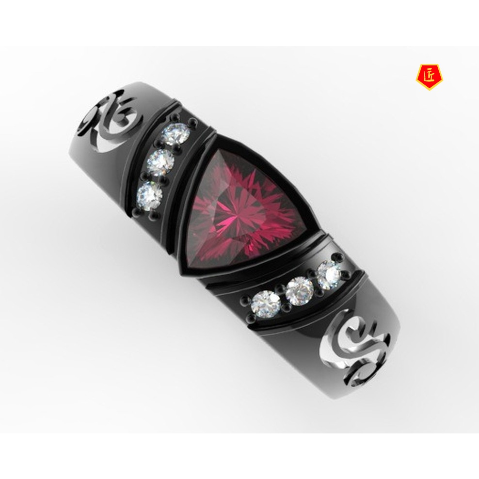 [Ready Stock]Creative Domineering Inlaid Triangle Ruby Ring