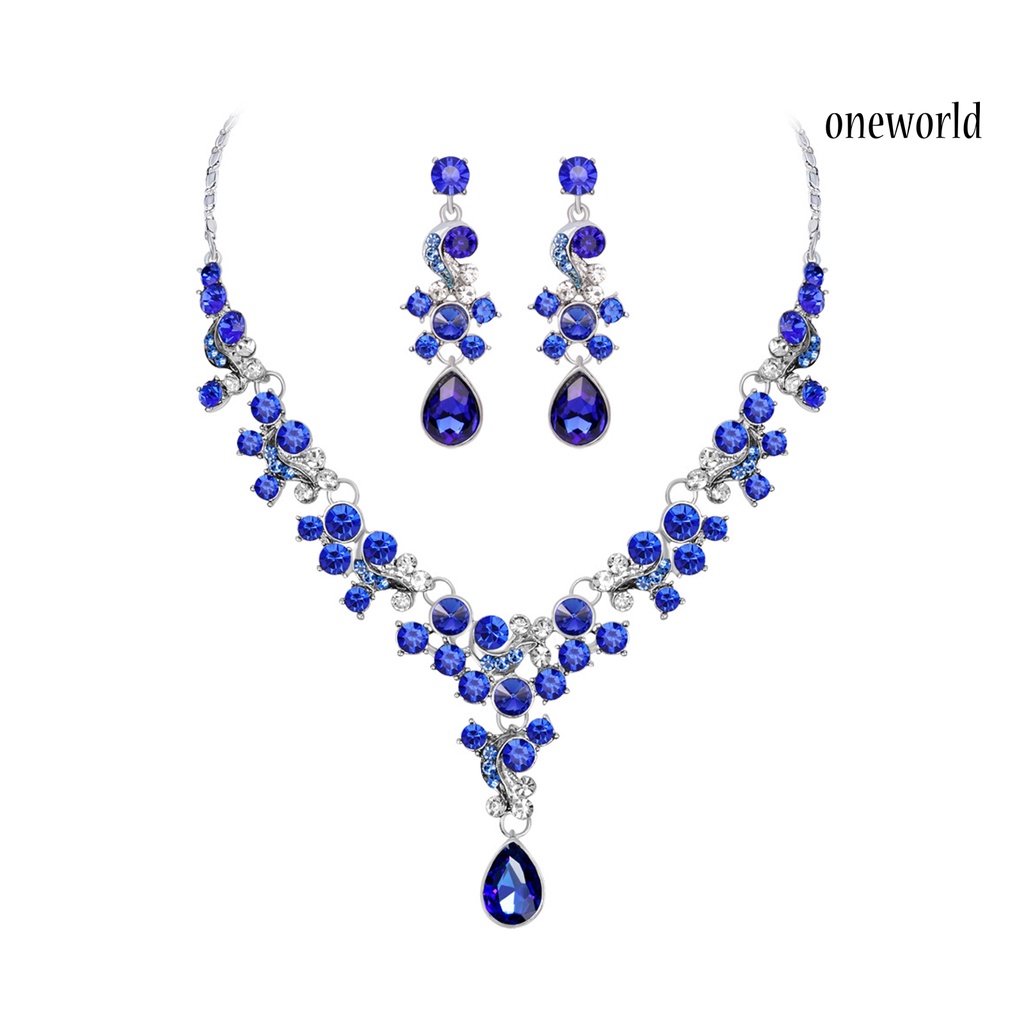 OW@ Women Prom Wedding Bridal Faux Crystal Rhinestone Necklace Earrings Jewelry Set