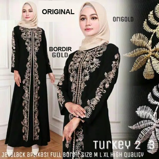 Gaun Kaftan Dubai Lengan Panjang Abaya Muslim bordir gamis abaya turki arab gaun dress pesta arab tu