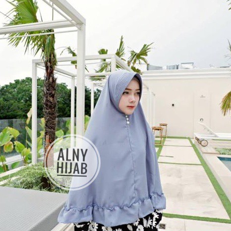 Alny Hijab - Khimar Pet Kombi 2 Tone Yara Instan Kombinasi Ruffle Rempel Susun Tengah 2 Warna Simpel Pet Syari