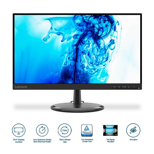 Lenovo Monitor D22e-20 22&quot;, VA, FHD, 75Hz, 3000:1, 72% NTSC, AMD FreeSync