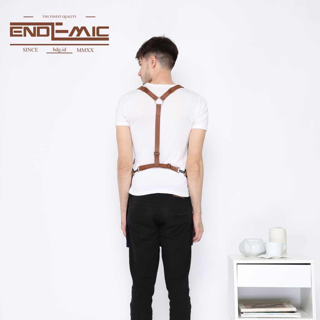 Full apron Barbershop Celemek Cukur rambut Apron Barista kanvas &amp; Synthetic leather  Y strep leather varian warna include bordir