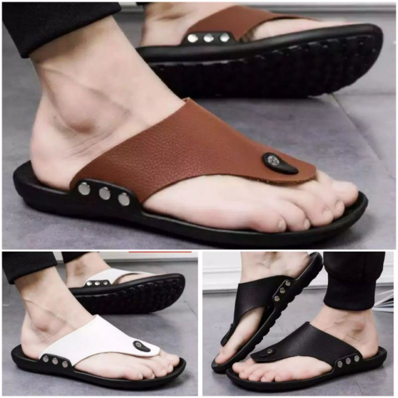 Sandal Jepit Pria New Tres Kulit Sintetis Premium Sendal Korea Cowok Sol Karet