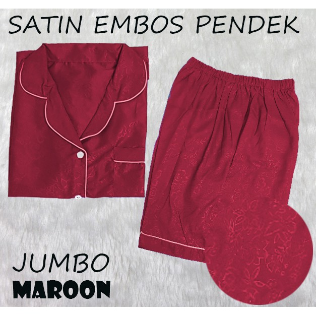 HipNop SATIN PP EMBOS JUMBO BAJU TIDUR WANITA CELANA PENDEK  PIYAMA CEWE CEWEK SLEEPWEAR MAROON-3