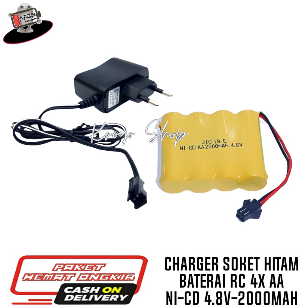 Baterai Mobil RC + Casan RC 4x AA Ni-Cd 4.8V - 2000mAh Socket Hitam