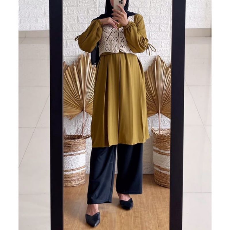 Gamis Shakila mix rompi rajut import | Korean Style / Gamis terbaru