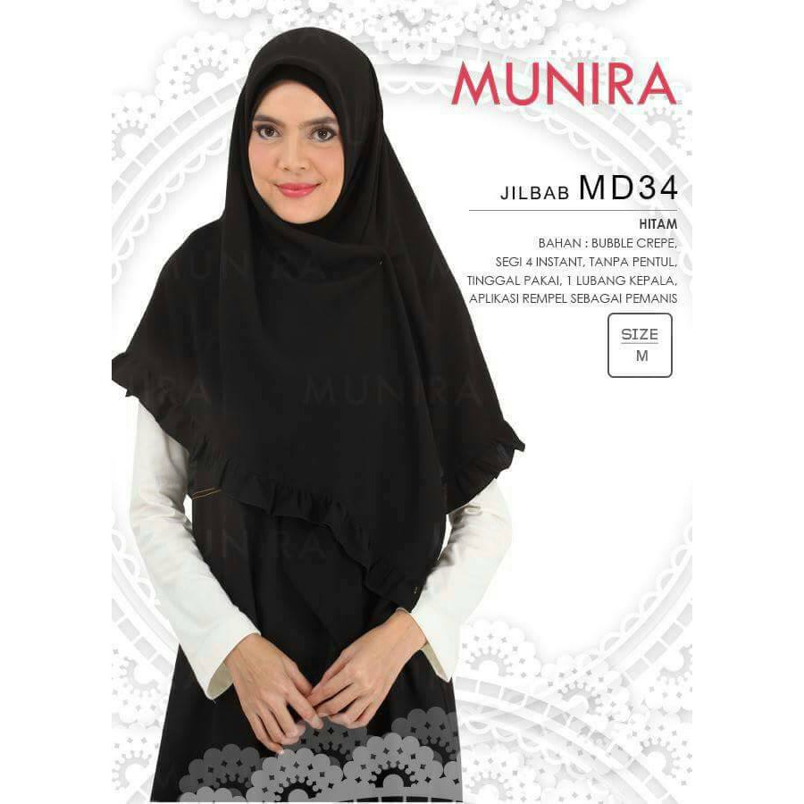 SEGIEMPAT INSTAN BUBBLE CREPE MUNIRA MD 34 HITAM / MUNIRA MD 34 HITAM PROMO 2022 / HIJAB MUNIRA MD 3