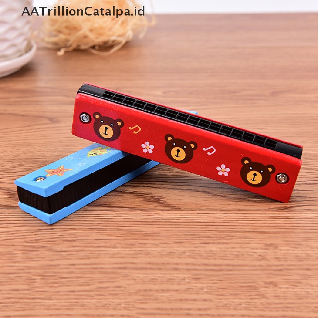 Aa Mainan Harmonika Tremolo Trillioncatalpa 16 Lubang Dengan Cover Kayu Warnawarni Untuk Edukasi Musik Anak