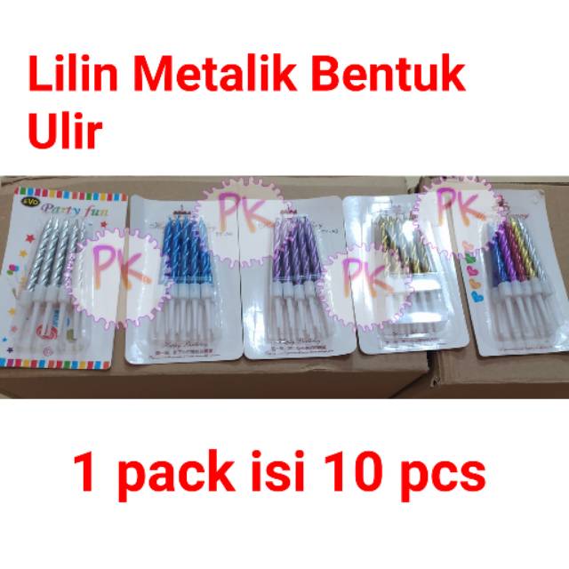 { 10 batang } Lilin Metalik Bentuk Ulir Warna Elegant Gliter / Lilin Batang Metalik Bentuk Ulir