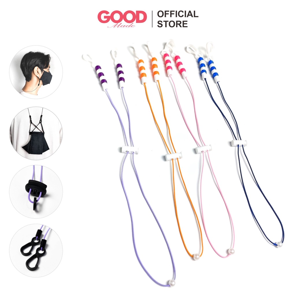 GOOD MADE - 2in1 Kalung Masker Strap Mask Mutiara Konektor Masker Hijab Tali Masker Hijab  Manik Belang Warna