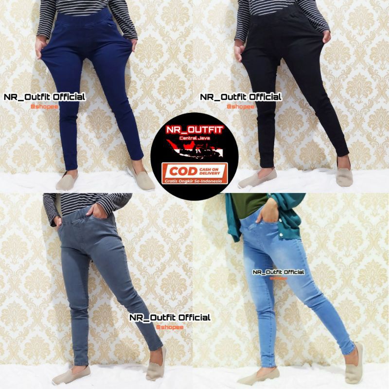 Ardans Lejing Jumbo Jeans Panjang Wanita Big Size 31-42 Celana Legging Stretch Jegging Pinggang Karet NR_Outfit Official COD