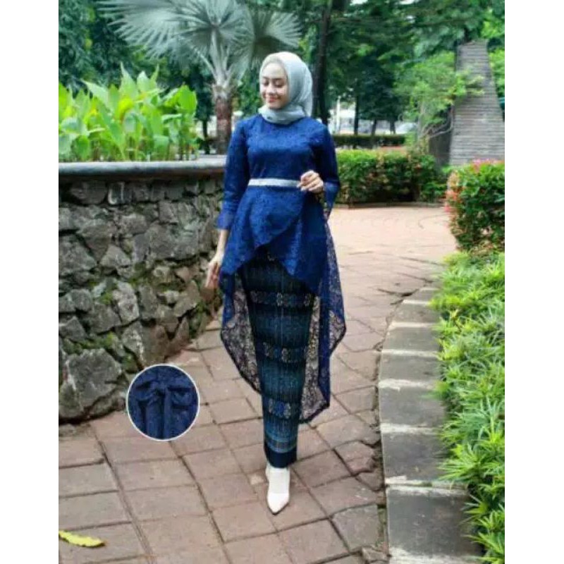 IndahKebaya | SET KEBAYA BROKAT TIARA / TUNIK BROKAT MUSLIMAH KEKINIAN / ROK PLISKET BATIK JUMBO