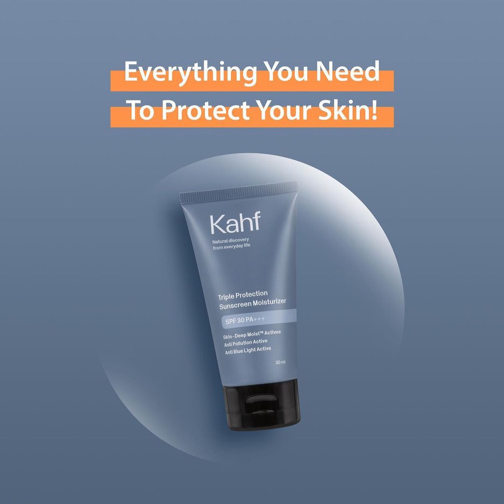 KAHF Triple Protection Sunscreen Moisturizer 30ml - Sunblock Pelembab Wajah Pria SPF 30 PA+++