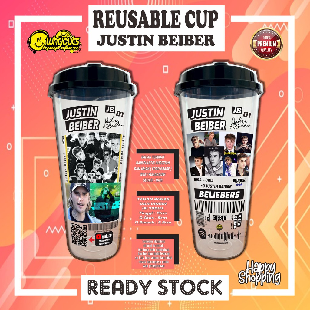 [MHN BACA DESKRIPSI PRODUK] REUSABLE CUP JUSTIN BEIBER (READYSTOK)