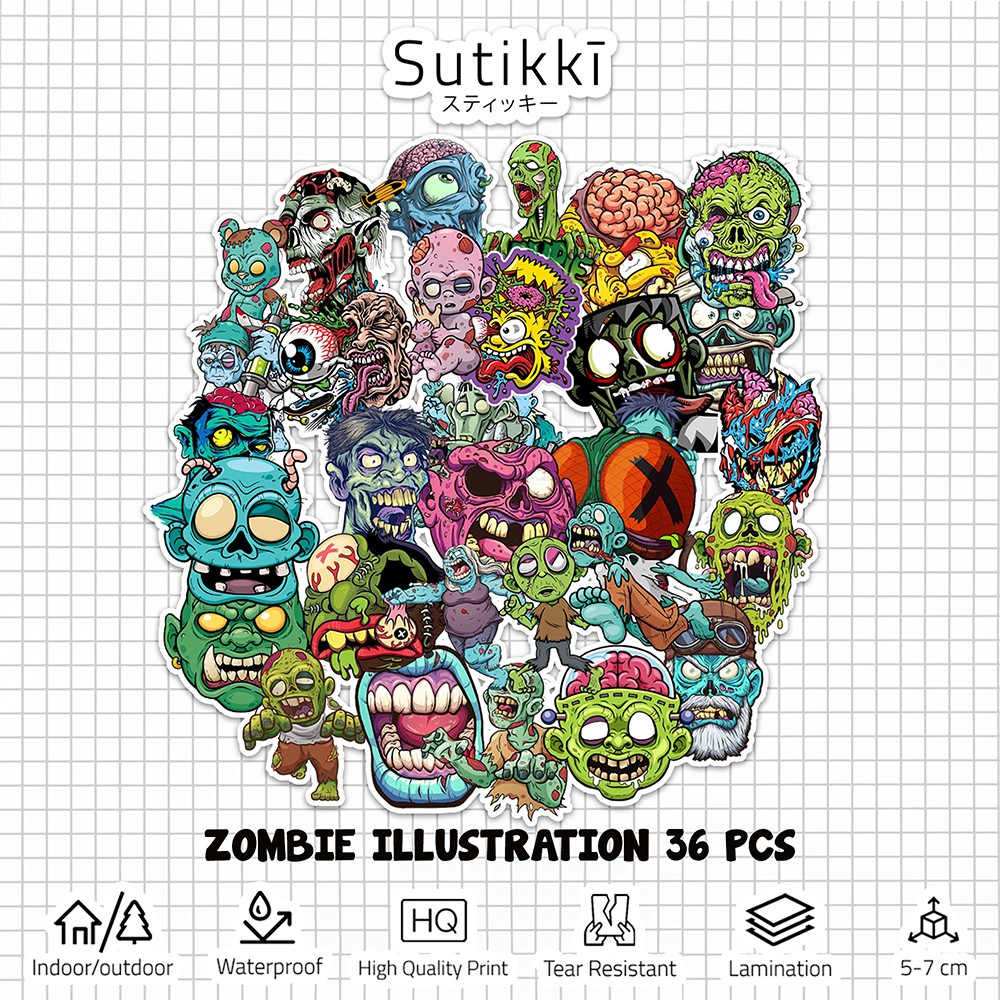 Sutikki | Sticker Pack Zombie Zombi Die Cut Stiker Laptop Aesthetic | Horror Hypebeast Hype Beast