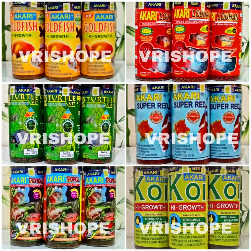 Akari 100gr Super Red, Tropical, Koi Hi Growth, Turtle Vit, Goldfish, Louhan Pakan Pelet Ikan Koi Ko