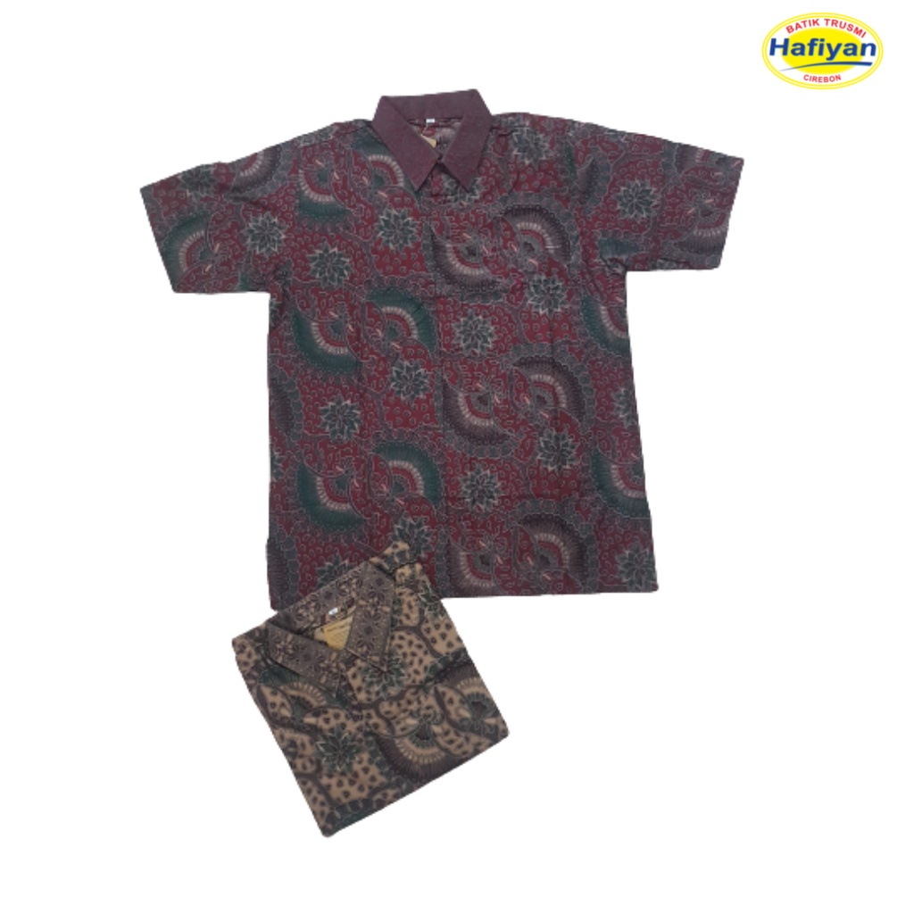 BATIK TRUSMI HAFIYAN HEM KEMEJA LENGAN PENDEK MOTIF LAWASAN BATIK PREMIUM MEGA MENDUNG BATIK WANITA 